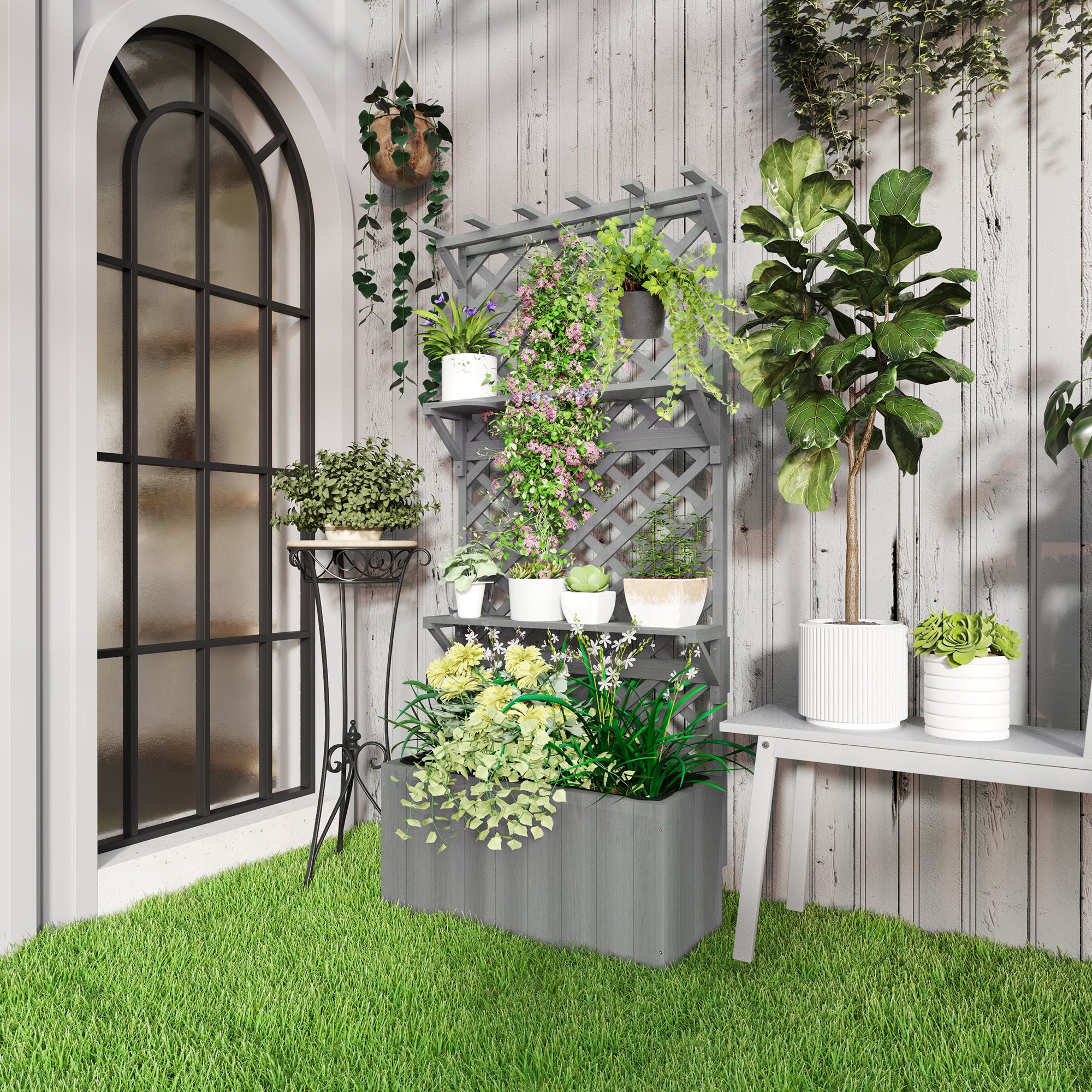 Fir Wood Outdoor Garden Planter Box 76cm Wide - Velmora