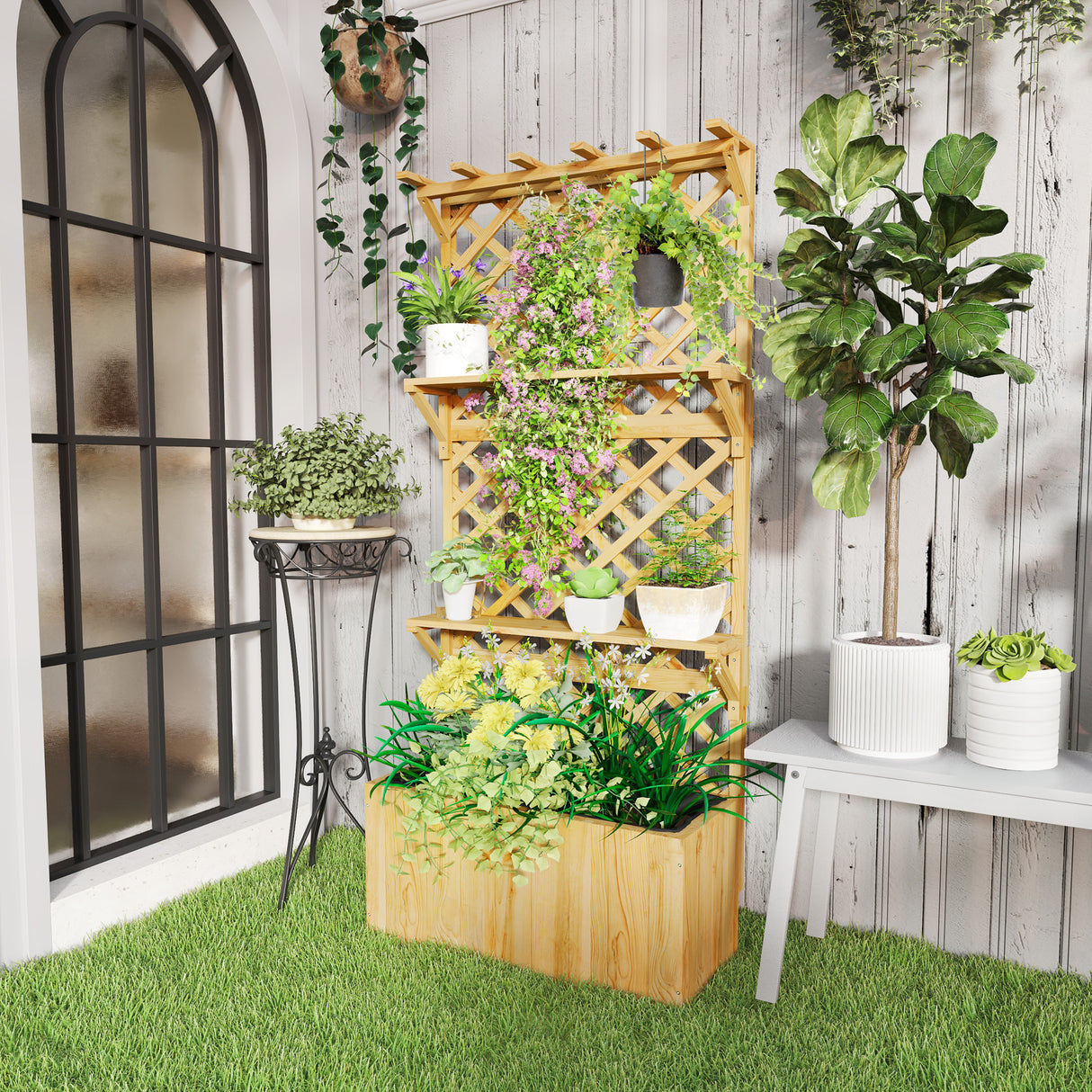 Fir Wood Outdoor Garden Planter Box 76cm Wide - Velmora