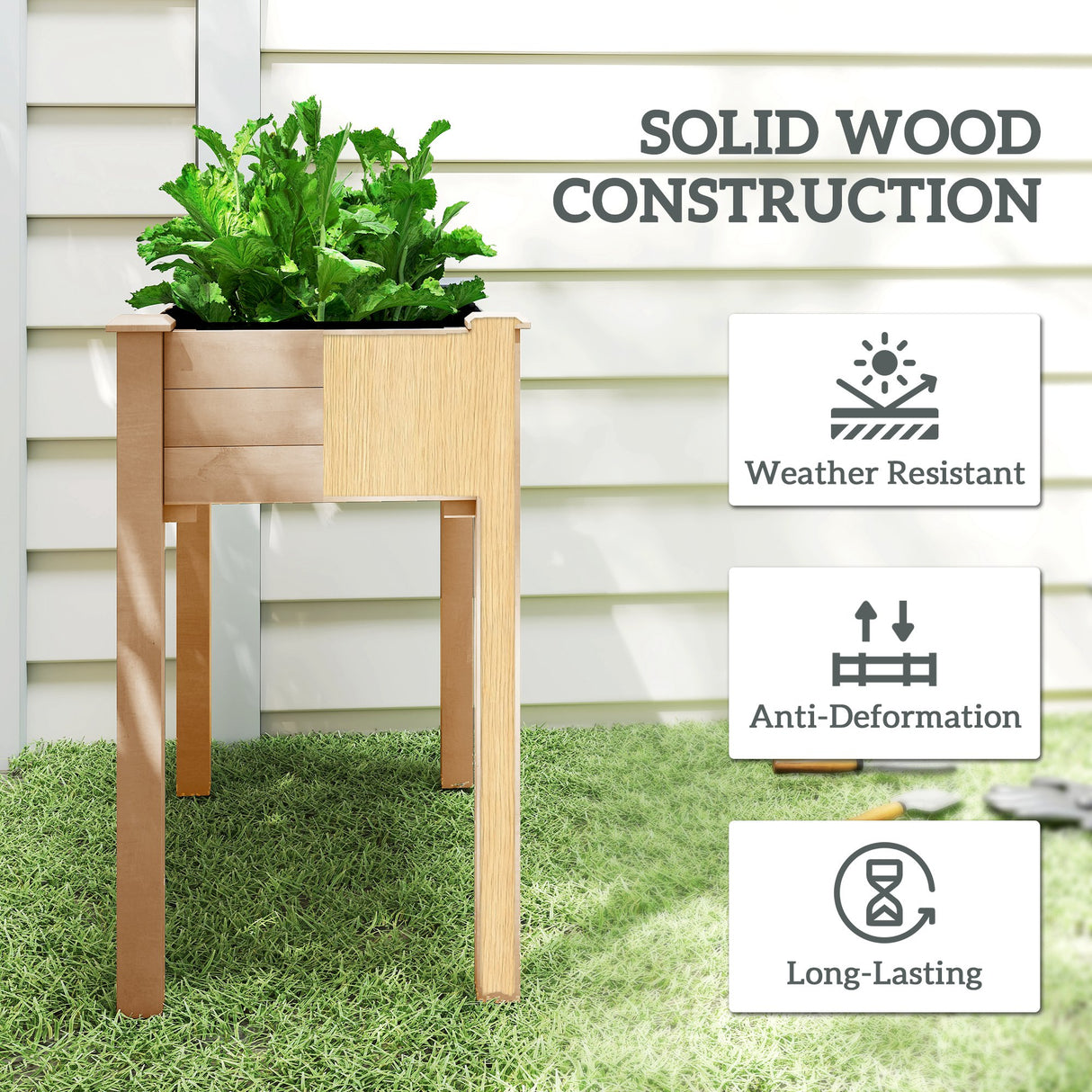 Fir Wood Outdoor Garden Planter Box 86cm Wide - Velmora