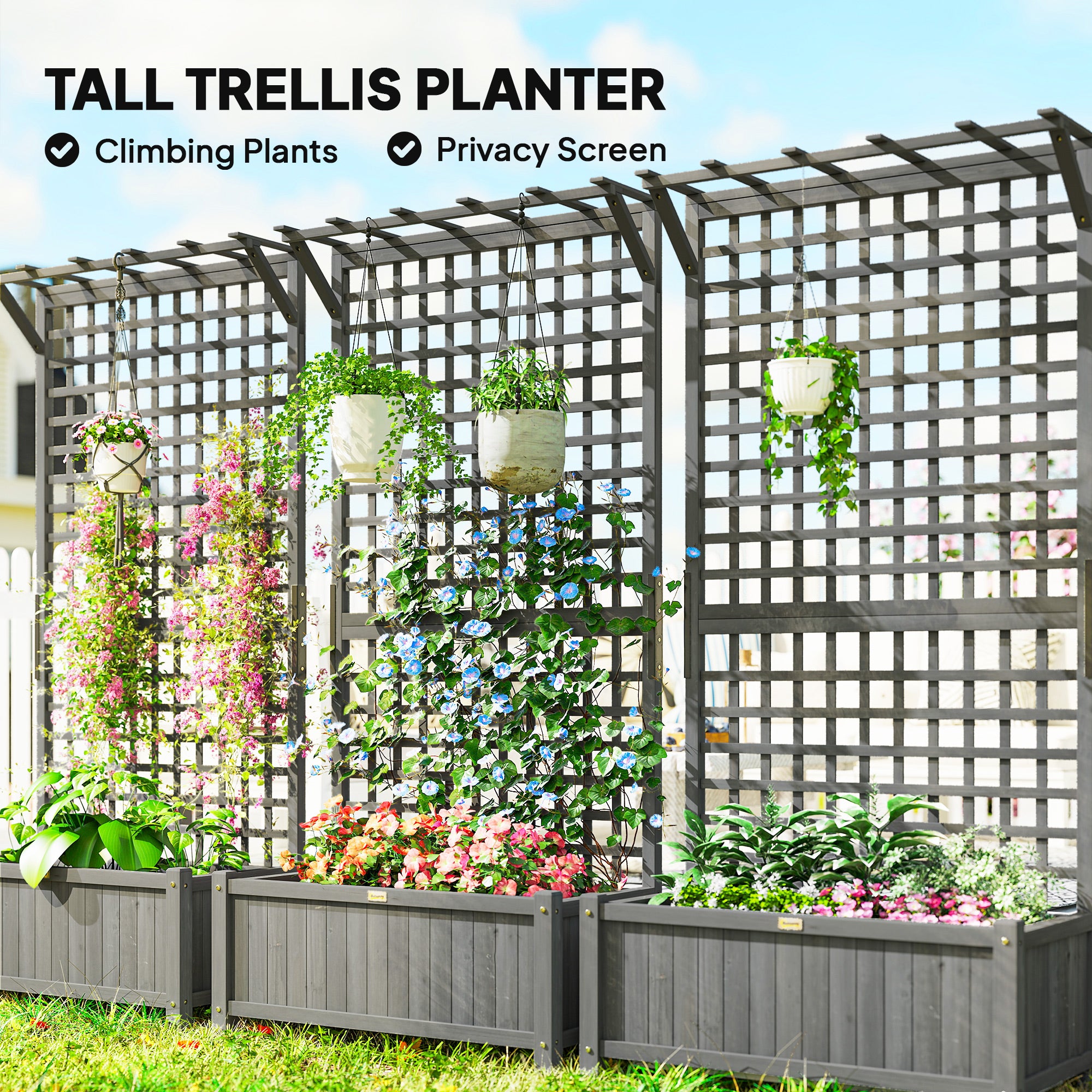 Fir Wood Outdoor Garden Planter Box 90cm Wide - Velmora