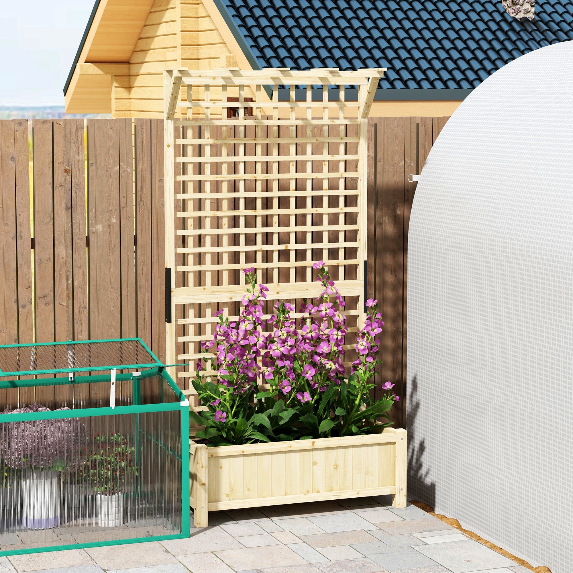 Fir Wood Outdoor Garden Planter Box 90cm Wide - Velmora