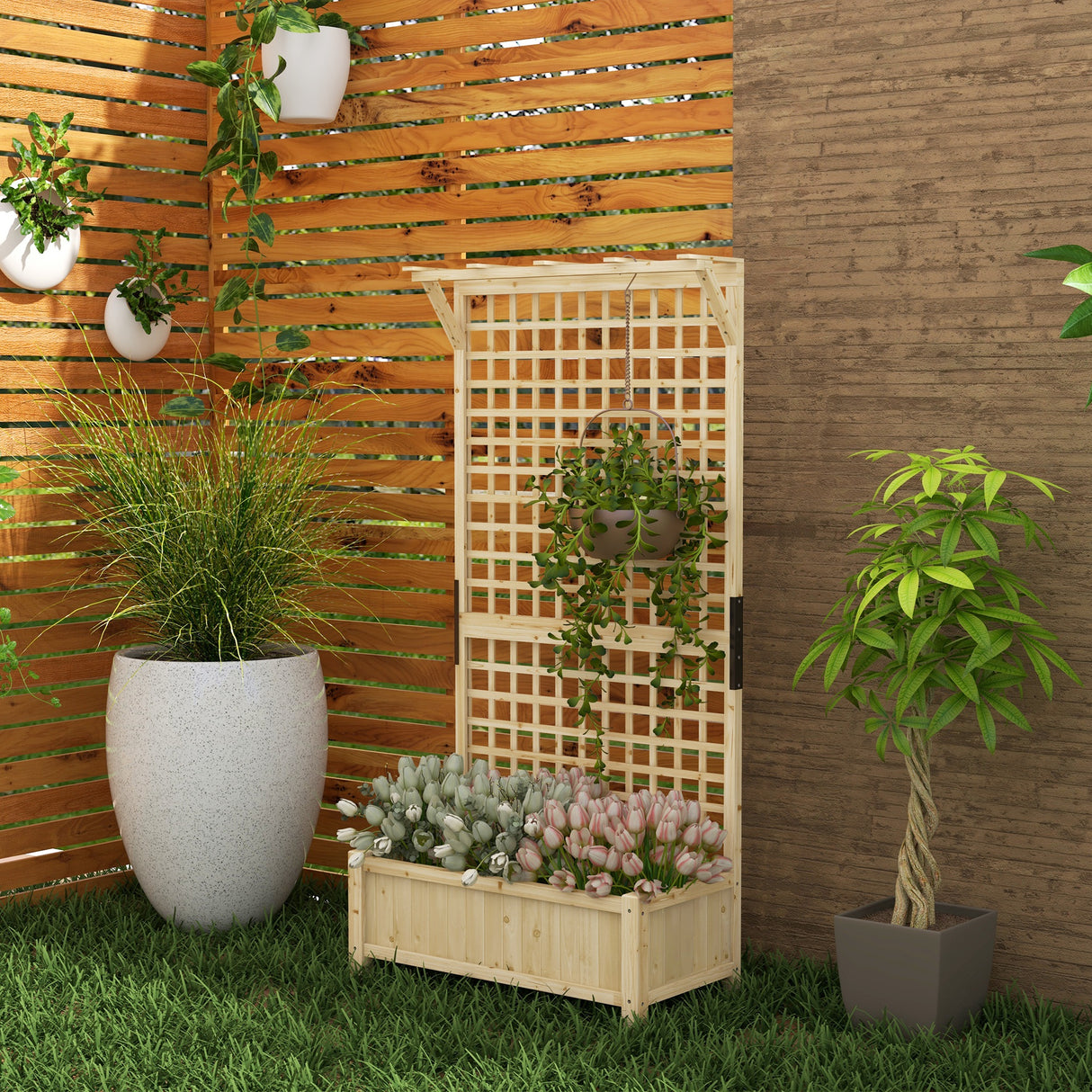 Fir Wood Outdoor Garden Planter Box 90cm Wide - Velmora