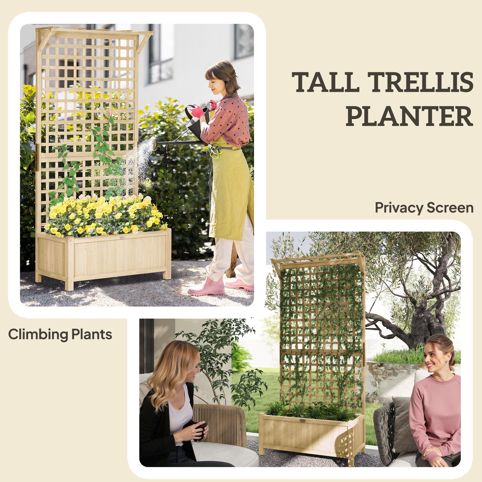 Fir Wood Outdoor Garden Planter Box 90cm Wide - Velmora