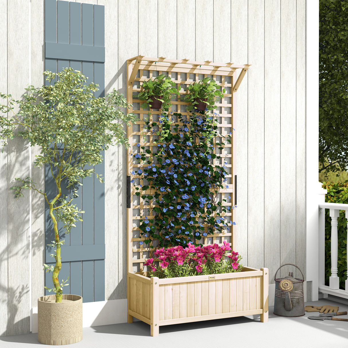 Fir Wood Outdoor Garden Planter Box 90cm Wide - Velmora