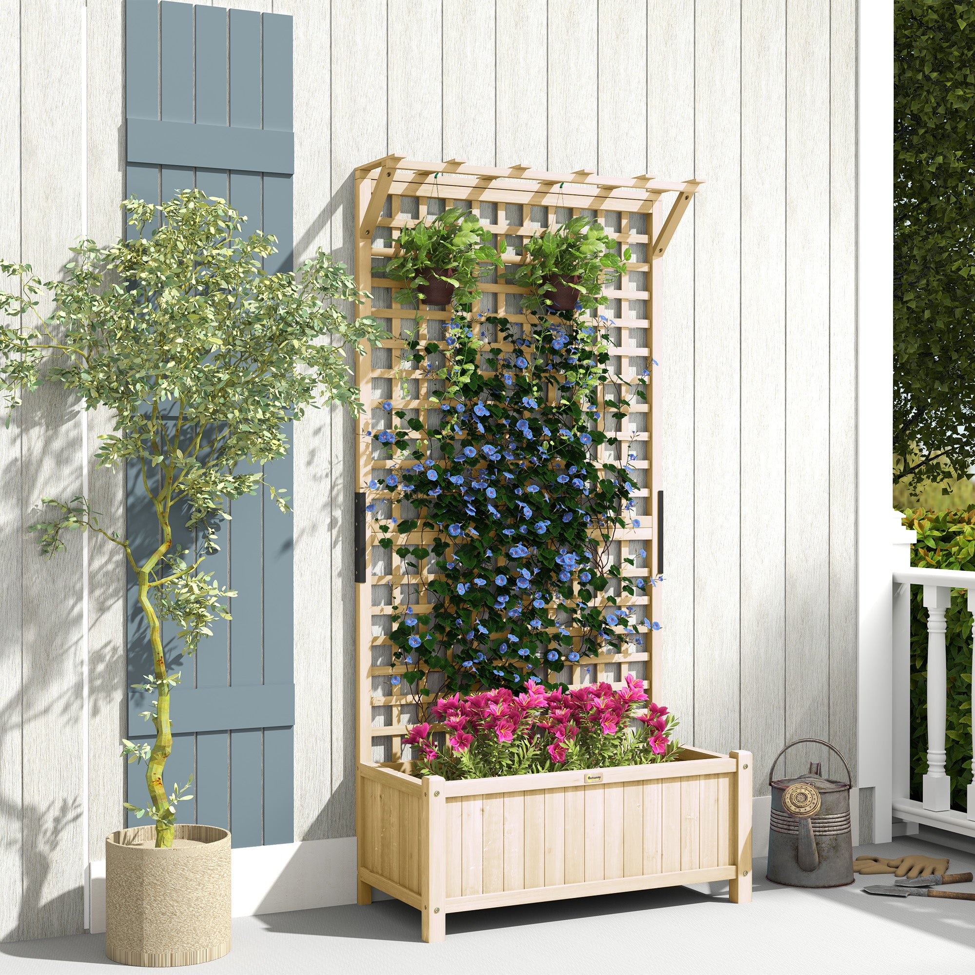 Fir Wood Outdoor Garden Planter Box 90cm Wide - Velmora