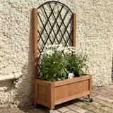 Fir Wood Outdoor Garden Planter Box With Wheels 52cm Wide in Set Of 2 - Velmora
