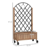 Fir Wood Outdoor Garden Planter Box With Wheels 52cm Wide in Set Of 2 - Velmora