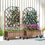 Fir Wood Outdoor Garden Planter Box With Wheels 52cm Wide in Set Of 2 - Velmora