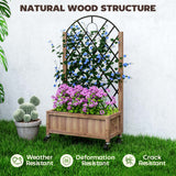 Fir Wood Outdoor Garden Planter Box With Wheels 52cm Wide - Velmora