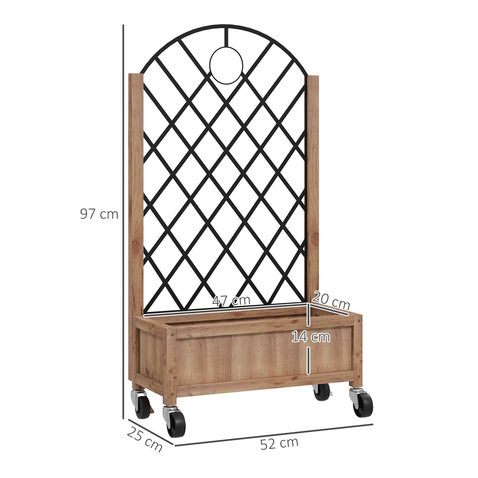 Fir Wood Outdoor Garden Planter Box With Wheels 52cm Wide - Velmora