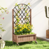 Fir Wood Outdoor Garden Planter Box With Wheels 52cm Wide - Velmora