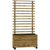Fir Wood Outdoor Garden Planter Box With Wheels 76cm Wide - Velmora