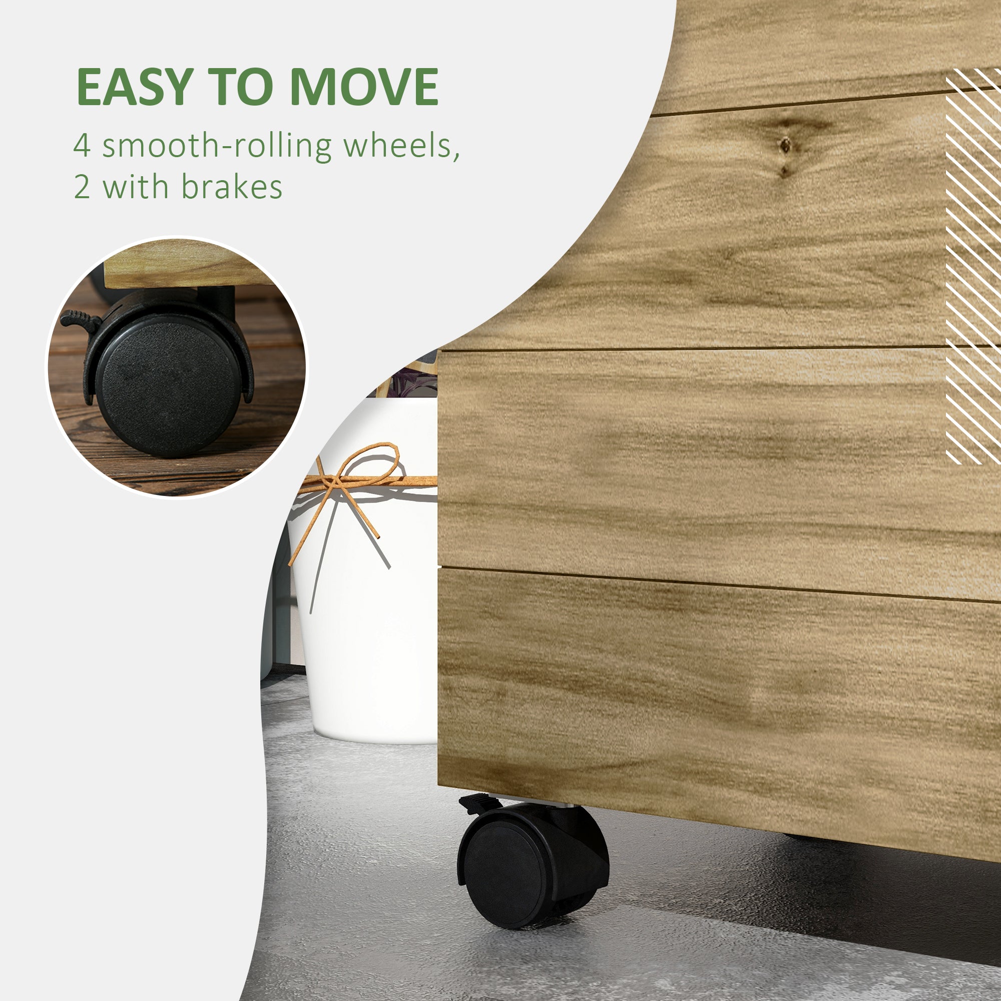 Fir Wood Outdoor Garden Planter Box With Wheels 76cm Wide - Velmora