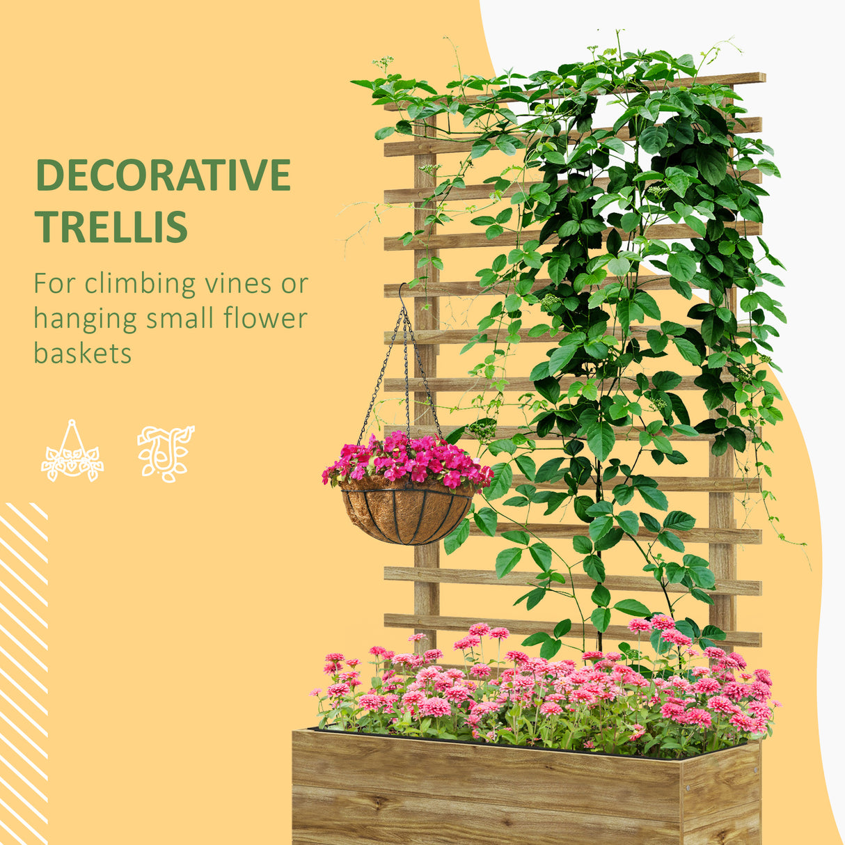 Fir Wood Outdoor Garden Planter Box With Wheels 76cm Wide - Velmora