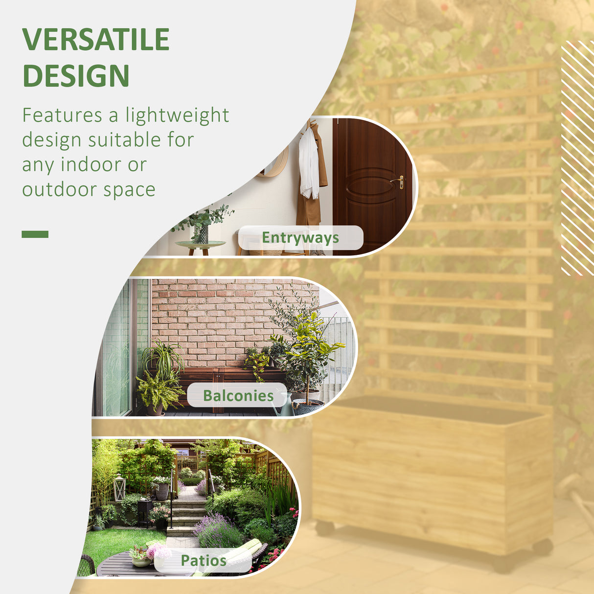 Fir Wood Outdoor Garden Planter Box With Wheels 76cm Wide - Velmora