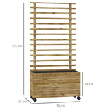 Fir Wood Outdoor Garden Planter Box With Wheels 76cm Wide - Velmora