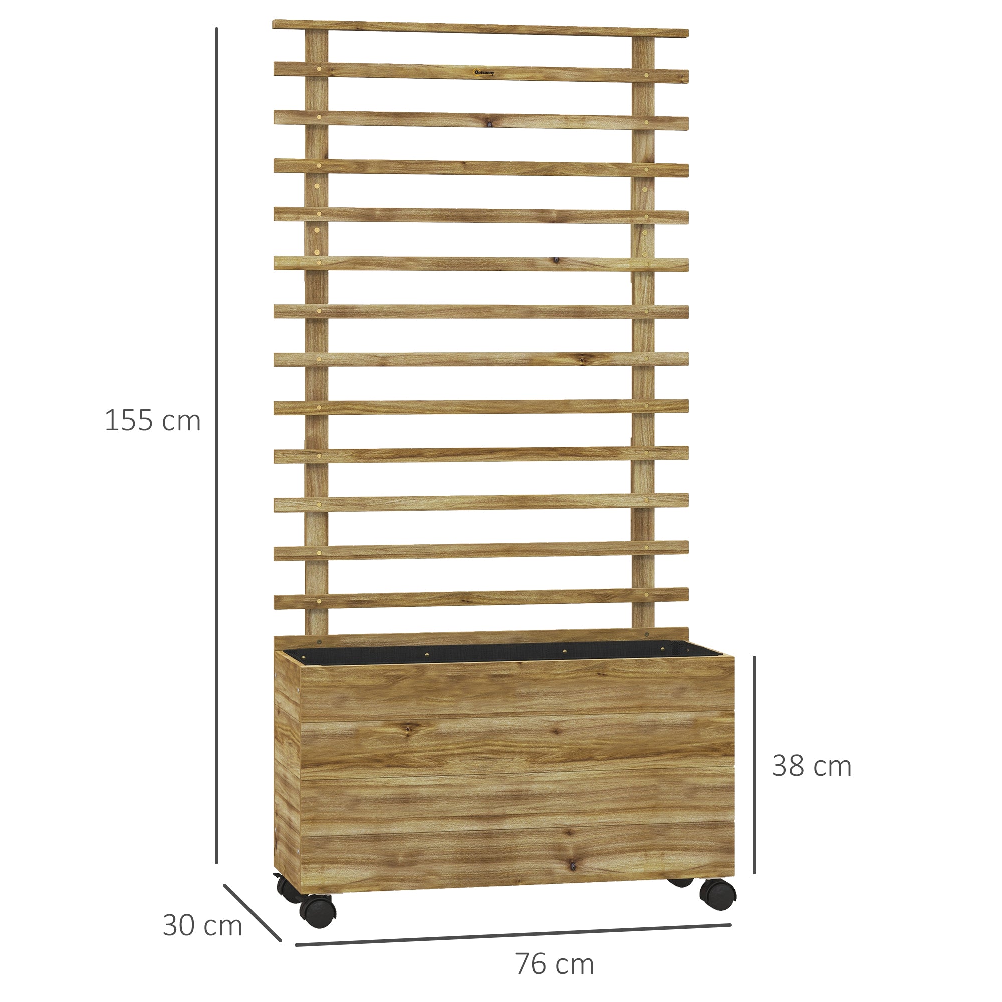 Fir Wood Outdoor Garden Planter Box With Wheels 76cm Wide - Velmora