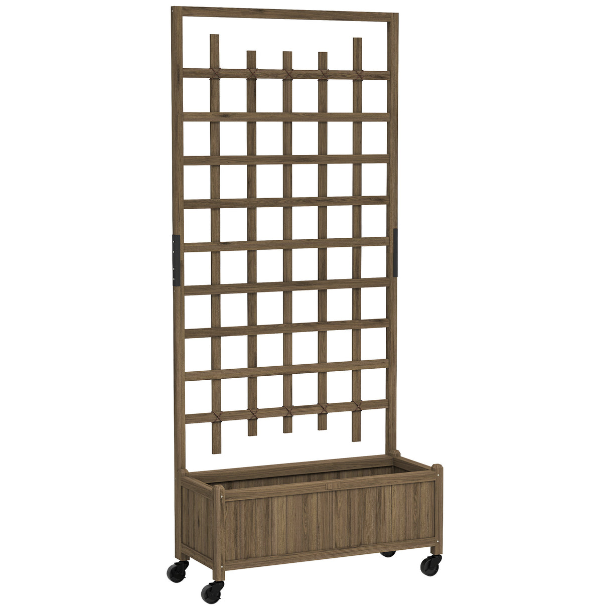 Fir Wood Outdoor Garden Planter Box With Wheels 82.5cm Wide - Velmora