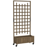 Fir Wood Outdoor Garden Planter Box With Wheels 82.5cm Wide - Velmora