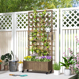 Fir Wood Outdoor Garden Planter Box With Wheels 82.5cm Wide - Velmora