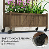 Fir Wood Outdoor Garden Planter Box With Wheels 82.5cm Wide - Velmora
