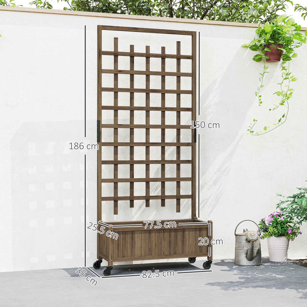 Fir Wood Outdoor Garden Planter Box With Wheels 82.5cm Wide - Velmora