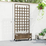 Fir Wood Outdoor Garden Planter Box With Wheels 82.5cm Wide - Velmora