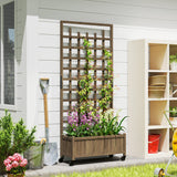 Fir Wood Outdoor Garden Planter Box With Wheels 82.5cm Wide - Velmora