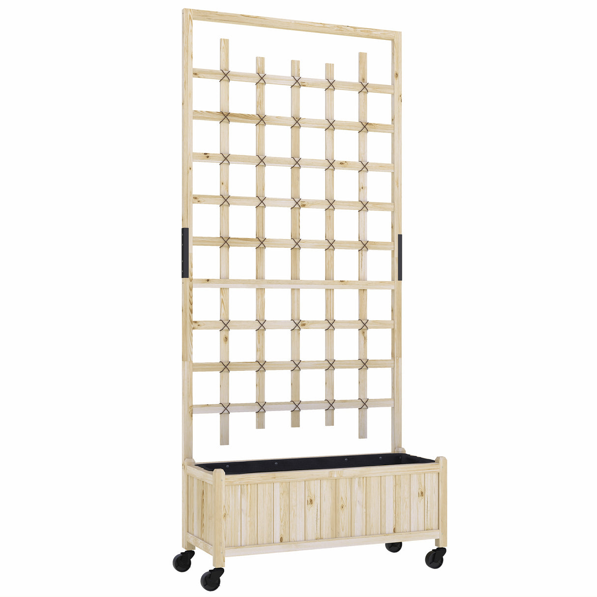 Fir Wood Outdoor Garden Planter Box With Wheels 82.5cm Wide - Velmora