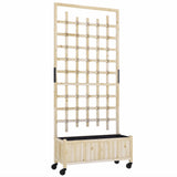 Fir Wood Outdoor Garden Planter Box With Wheels 82.5cm Wide - Velmora