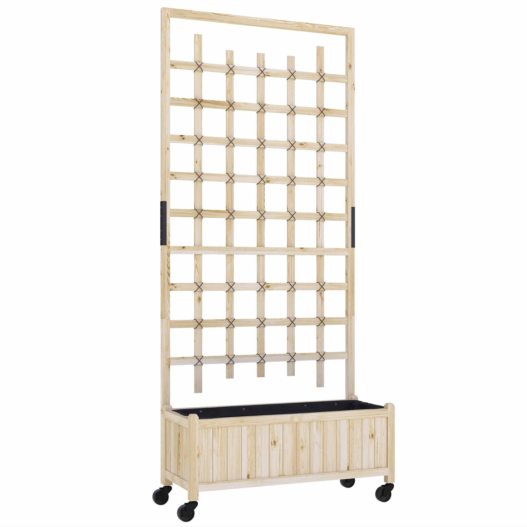 Fir Wood Outdoor Garden Planter Box With Wheels 82.5cm Wide - Velmora