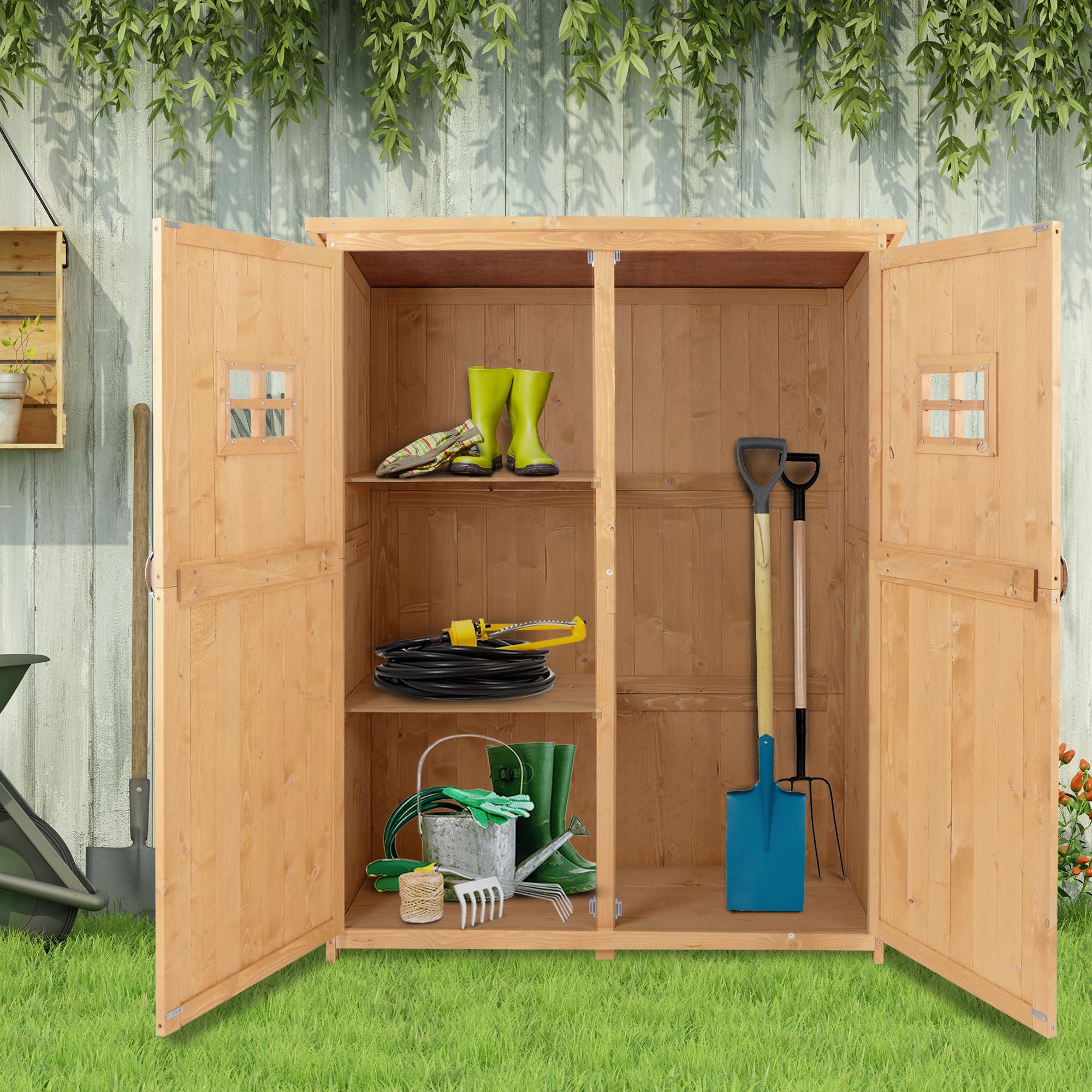 Fir Wood Outdoor Garden Shed With Two Windows - Velmora