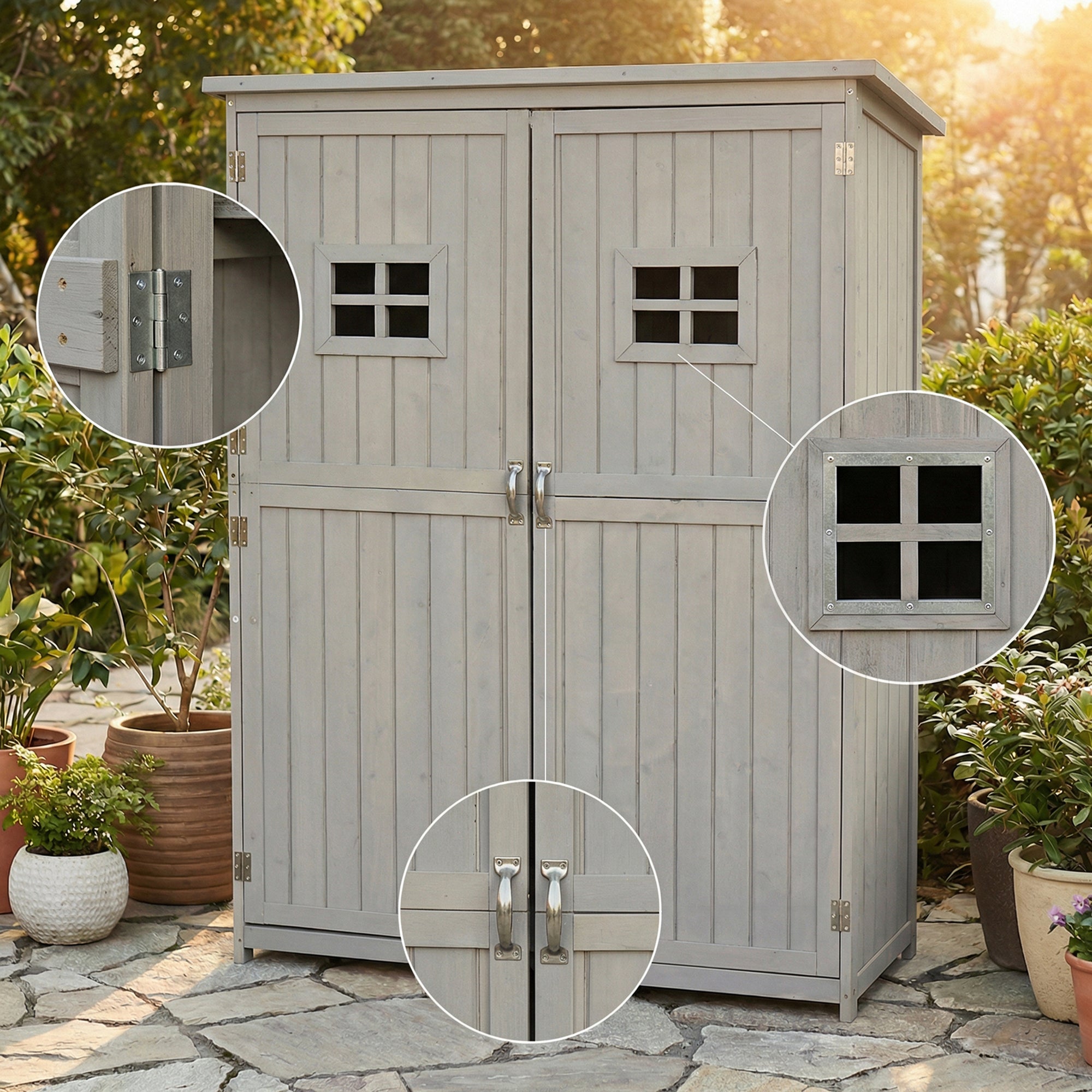 Fir Wood Outdoor Garden Shed With Two Windows - Velmora