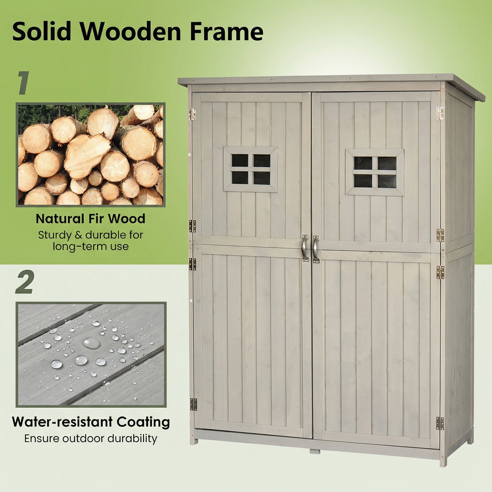 Fir Wood Outdoor Garden Shed With Two Windows - Velmora