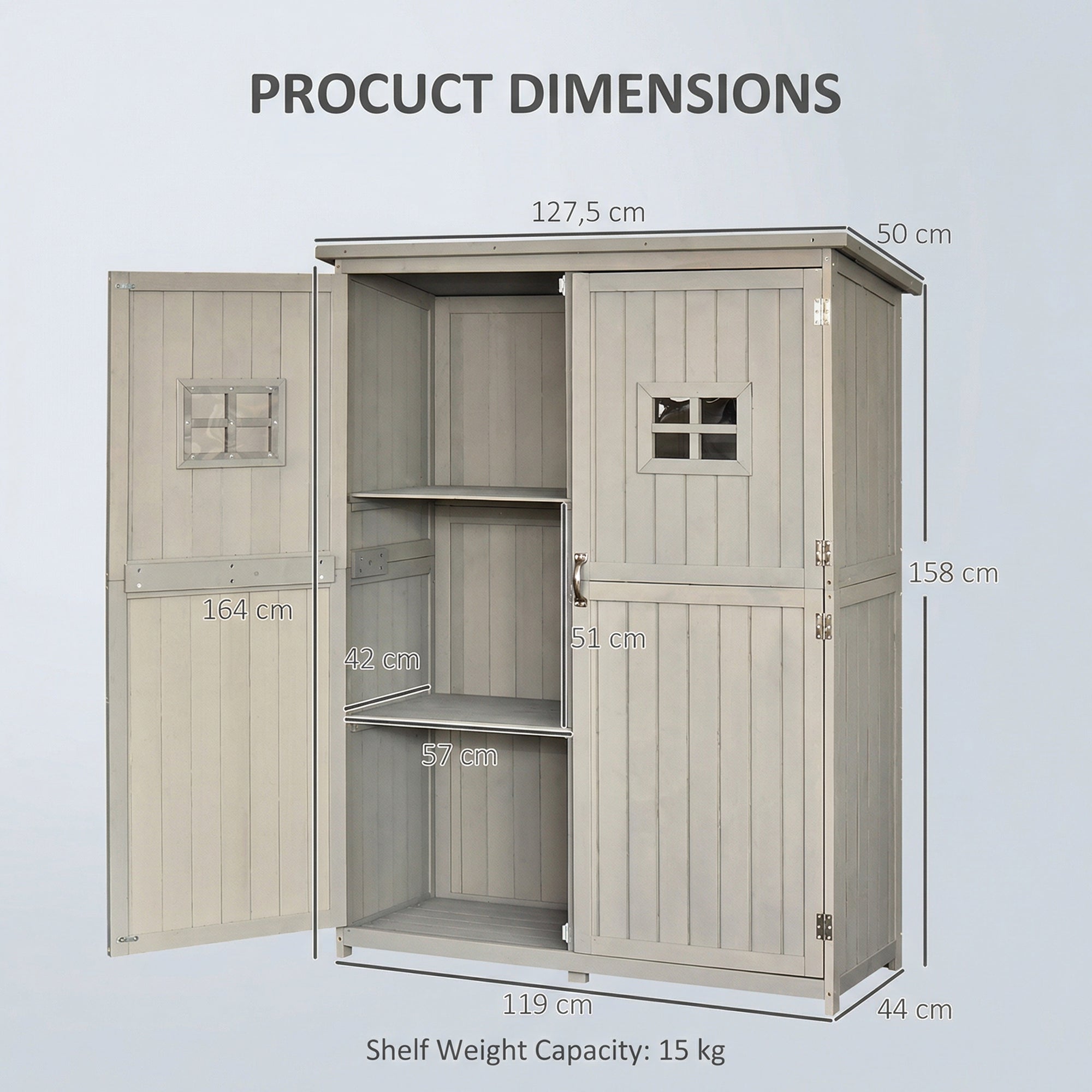 Fir Wood Outdoor Garden Shed With Two Windows - Velmora