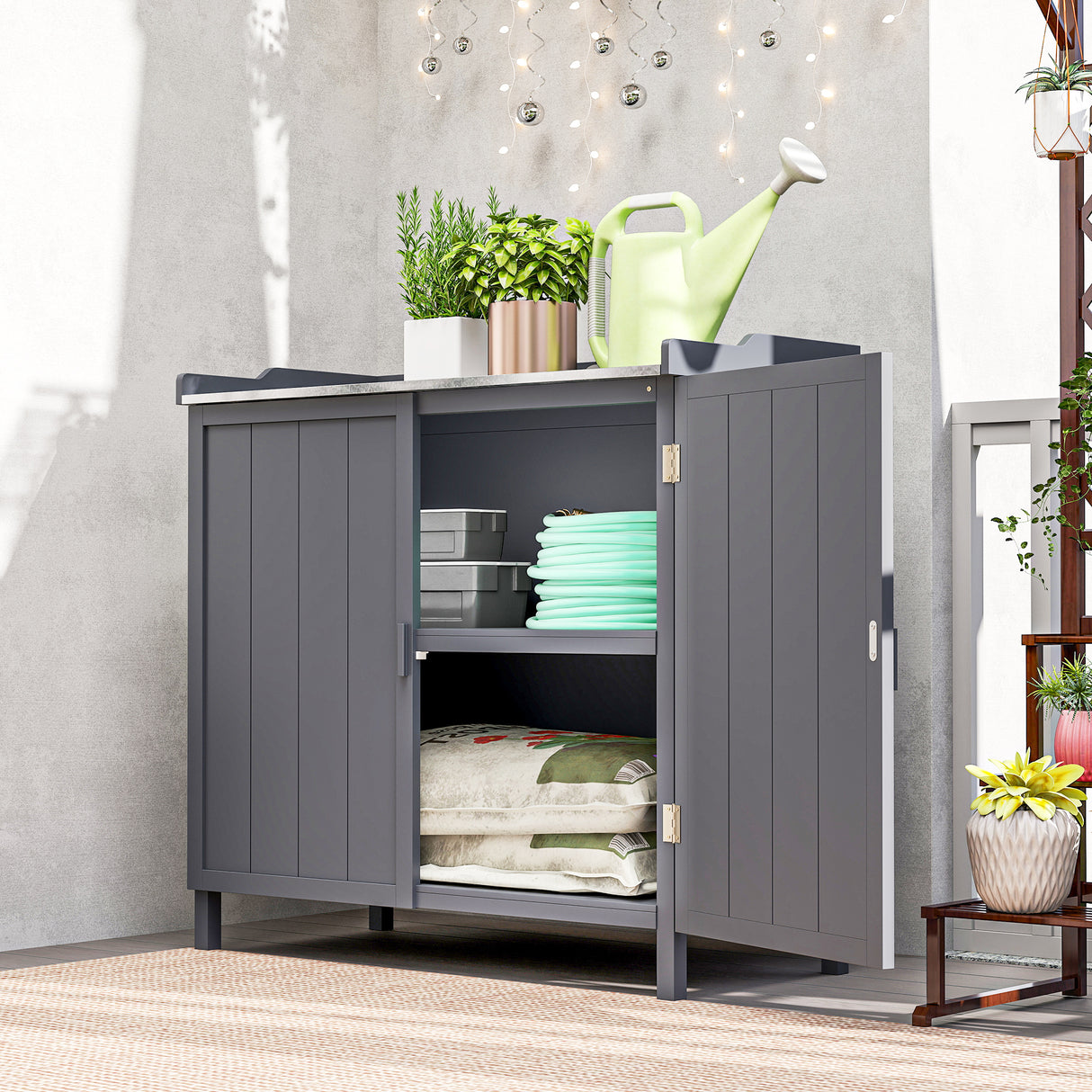 Fir Wood Outdoor Garden Storage Cabinet 98cm Wide - Velmora