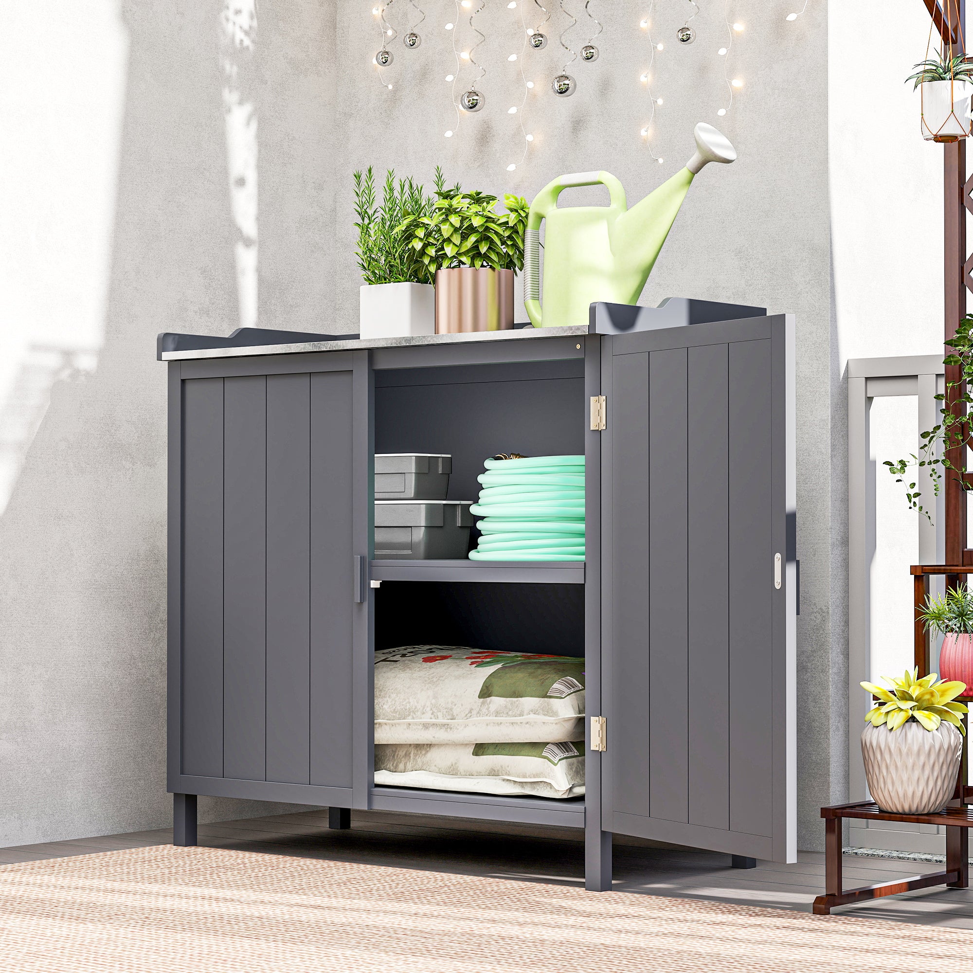 Fir Wood Outdoor Garden Storage Cabinet 98cm Wide - Velmora
