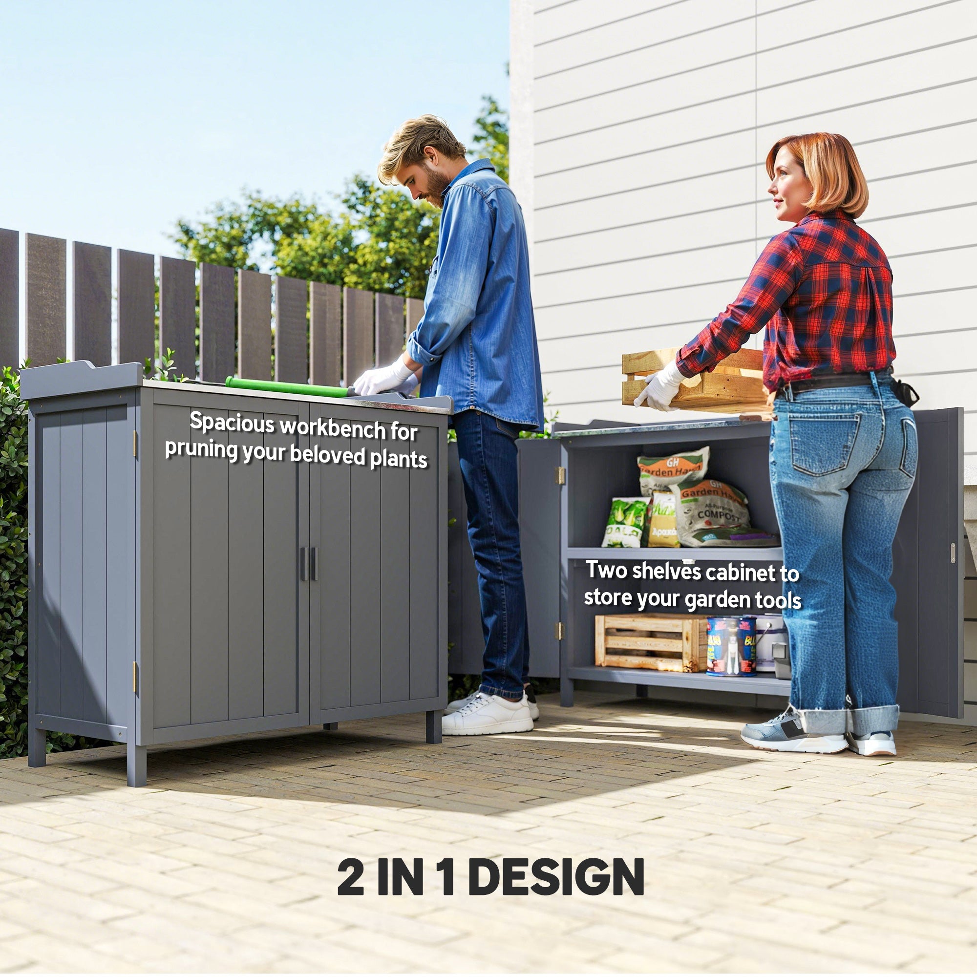 Fir Wood Outdoor Garden Storage Cabinet 98cm Wide - Velmora