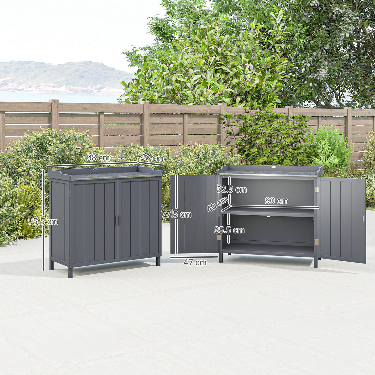 Fir Wood Outdoor Garden Storage Cabinet 98cm Wide - Velmora