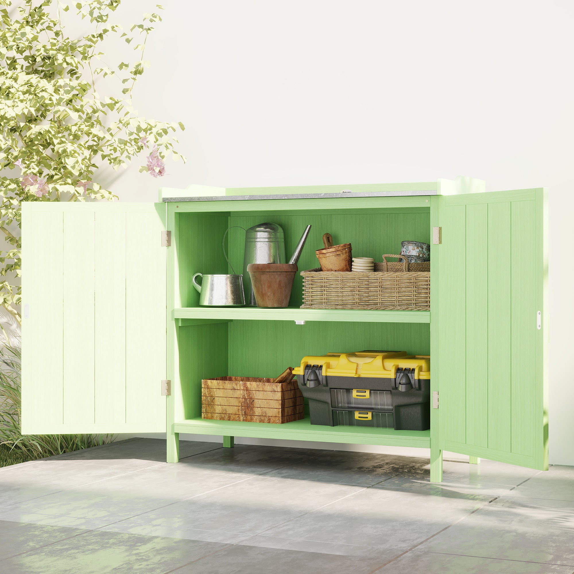 Fir Wood Outdoor Garden Storage Cabinet 98cm Wide - Velmora