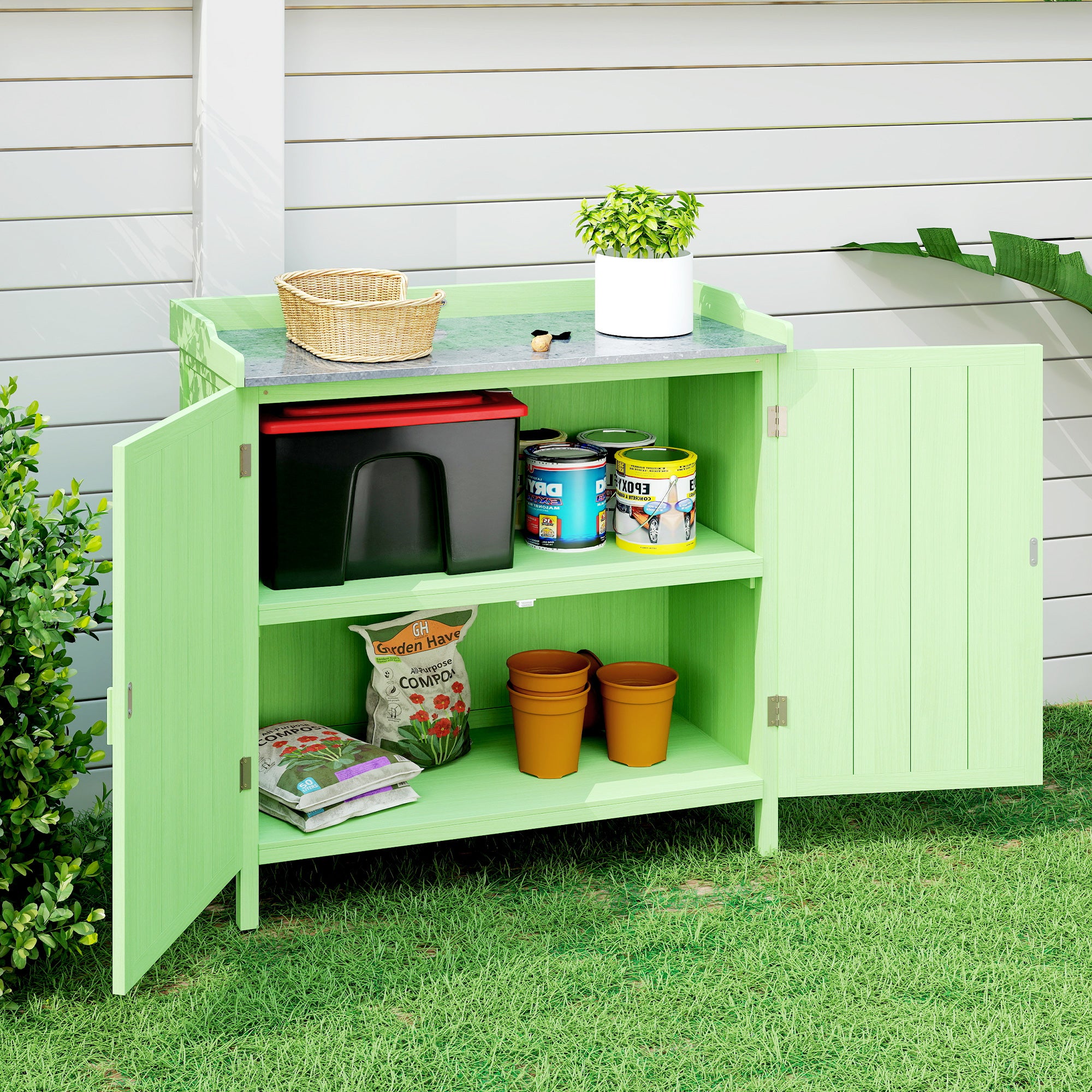 Fir Wood Outdoor Garden Storage Cabinet 98cm Wide - Velmora