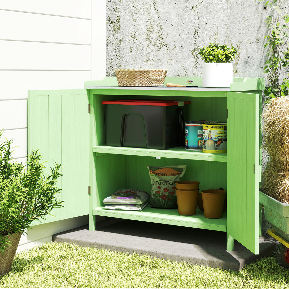 Fir Wood Outdoor Garden Storage Cabinet 98cm Wide - Velmora