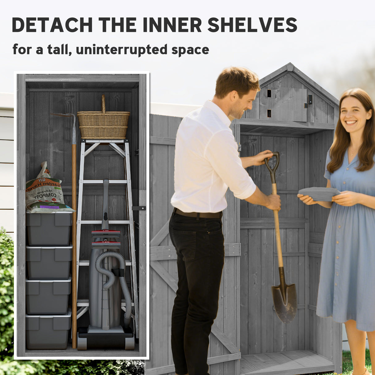Fir Wood Outdoor Garden Storage Shed 77cm Wide - Velmora