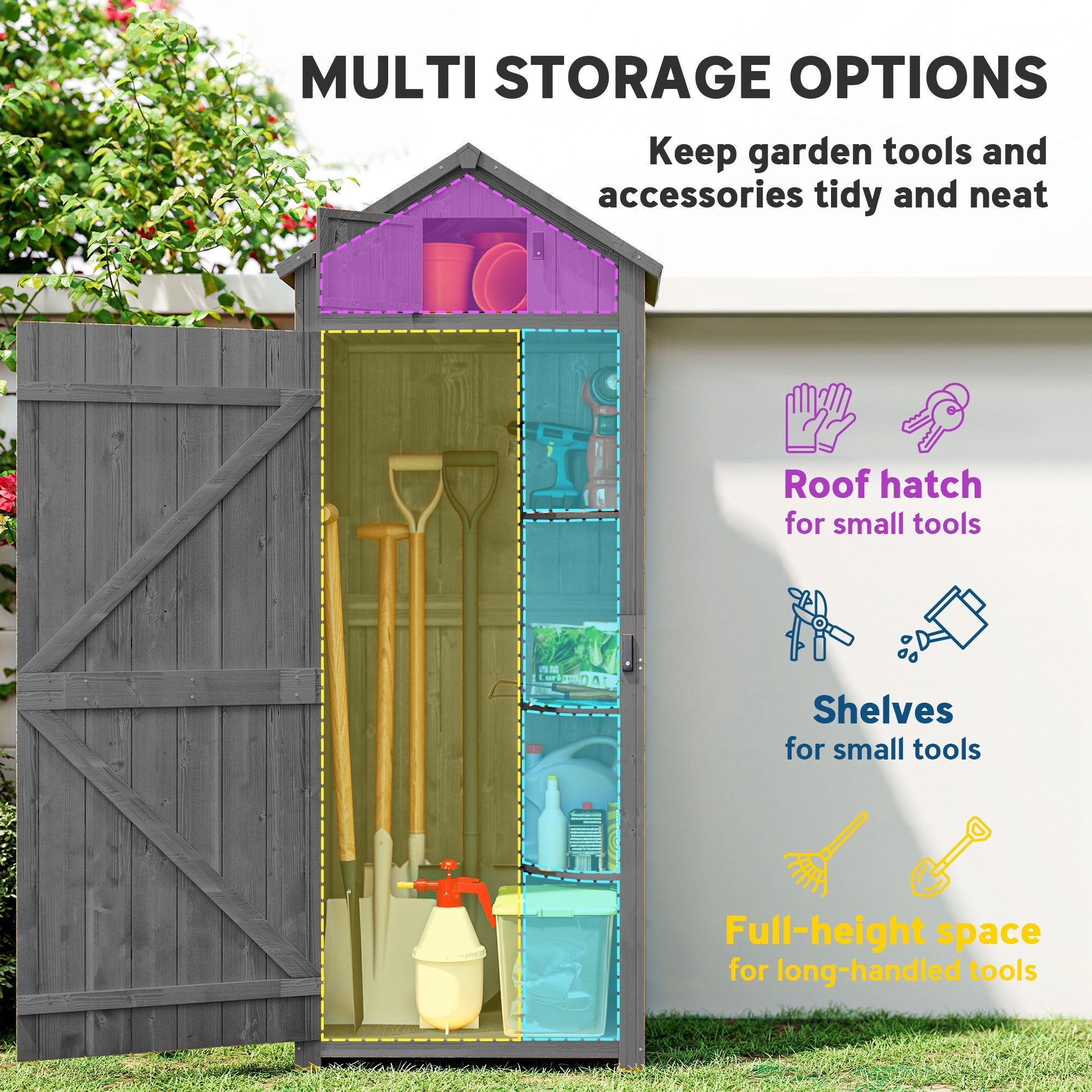 Fir Wood Outdoor Garden Storage Shed 77cm Wide - Velmora