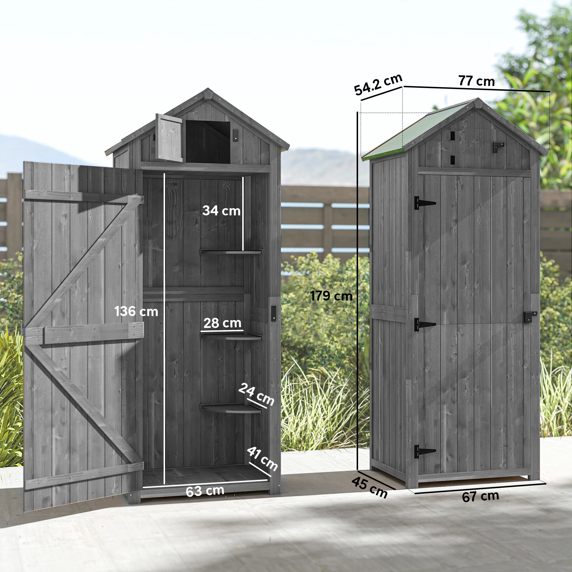 Fir Wood Outdoor Garden Storage Shed 77cm Wide - Velmora
