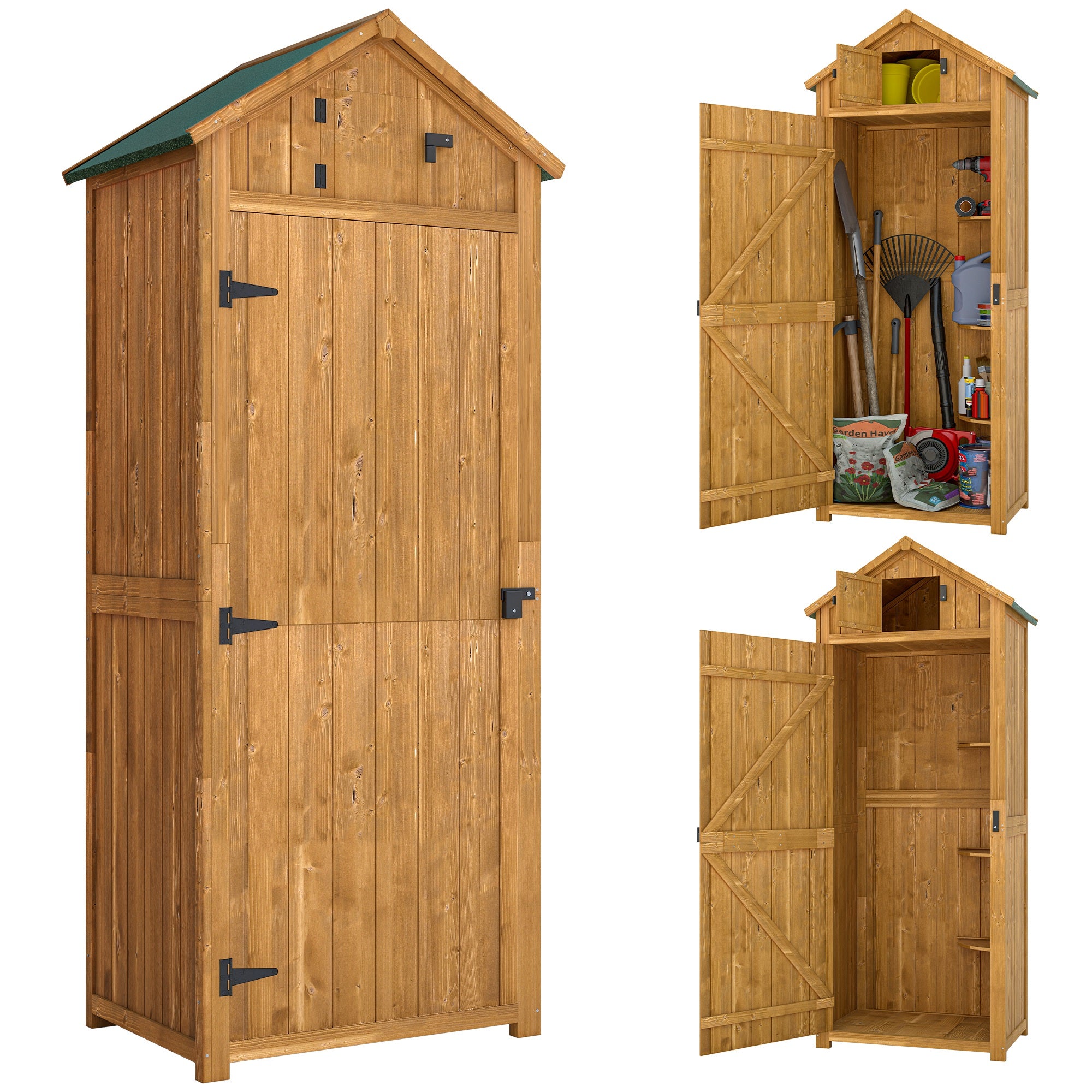 Fir Wood Outdoor Garden Storage Shed 77cm Wide - Velmora