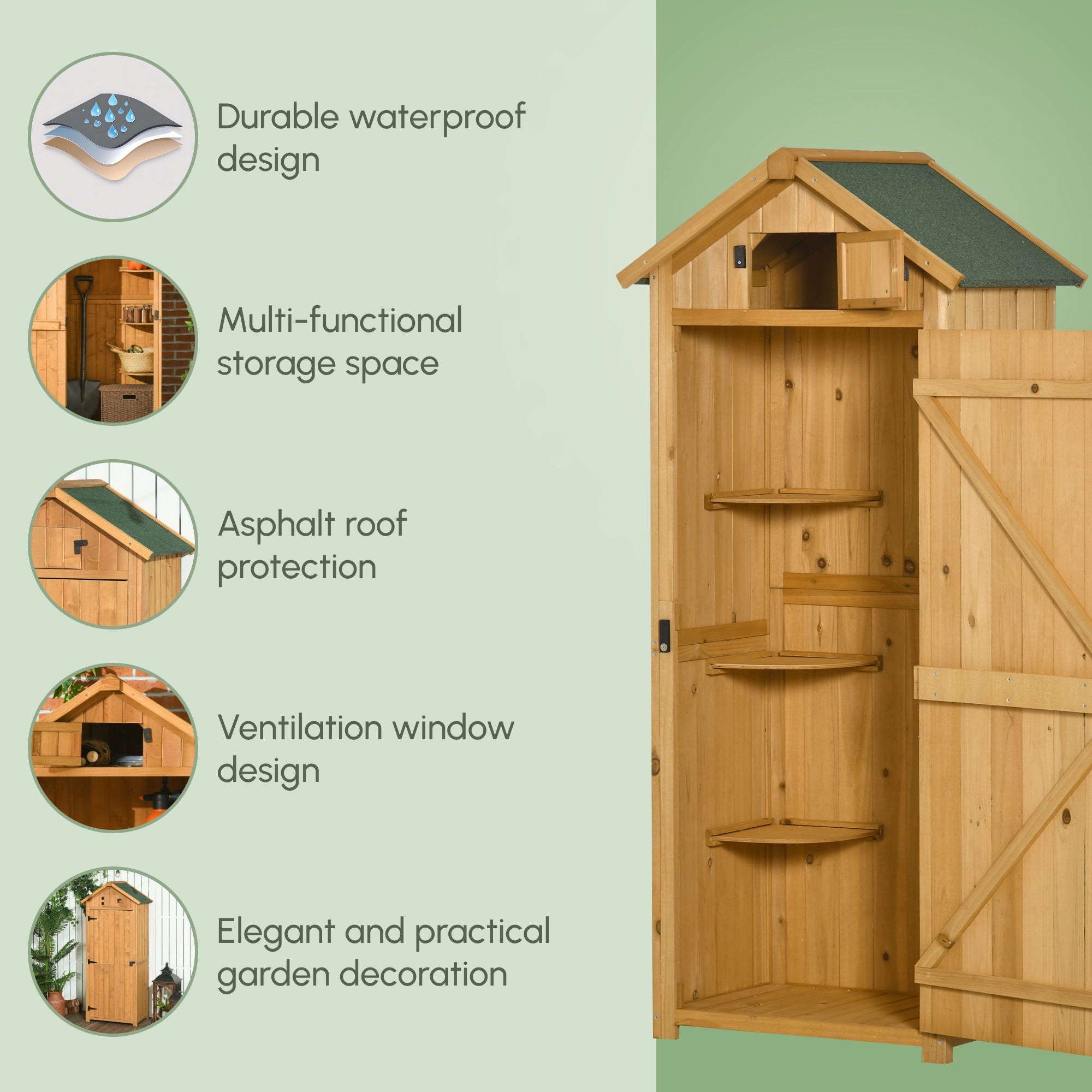 Fir Wood Outdoor Garden Storage Shed 77cm Wide - Velmora