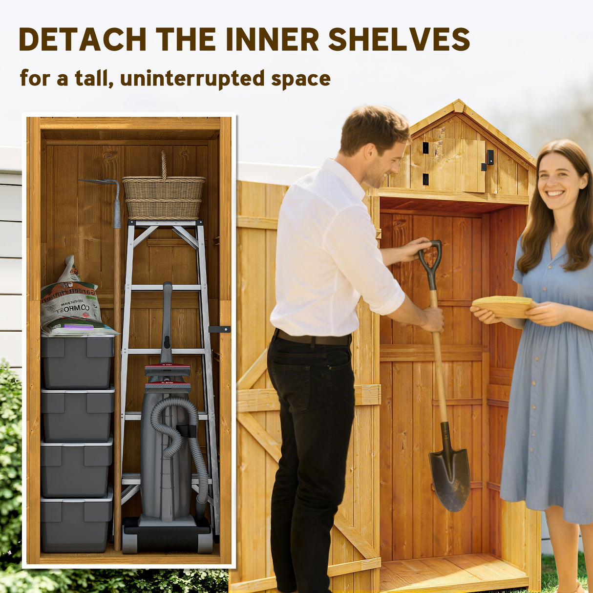 Fir Wood Outdoor Garden Storage Shed 77cm Wide - Velmora