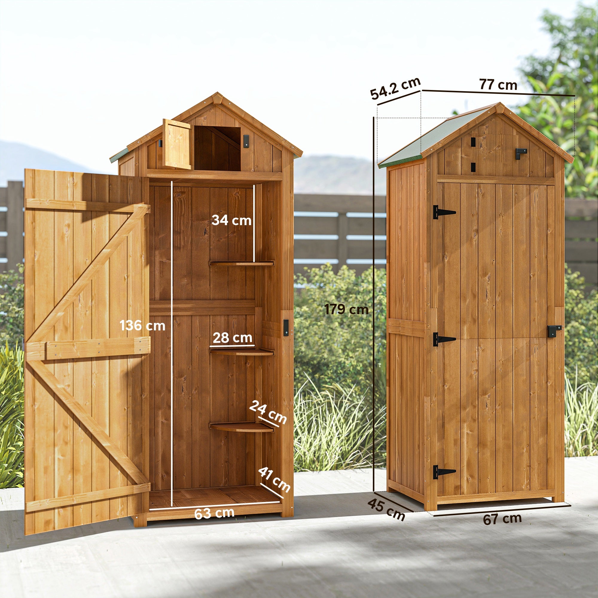 Fir Wood Outdoor Garden Storage Shed 77cm Wide - Velmora