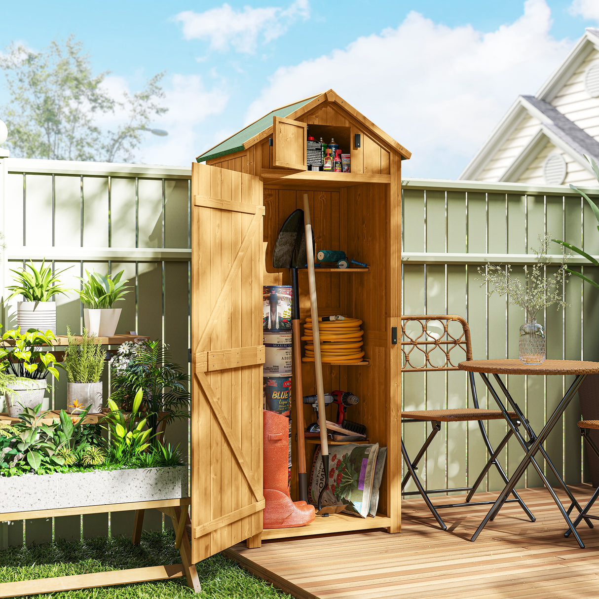 Fir Wood Outdoor Garden Storage Shed 77cm Wide - Velmora